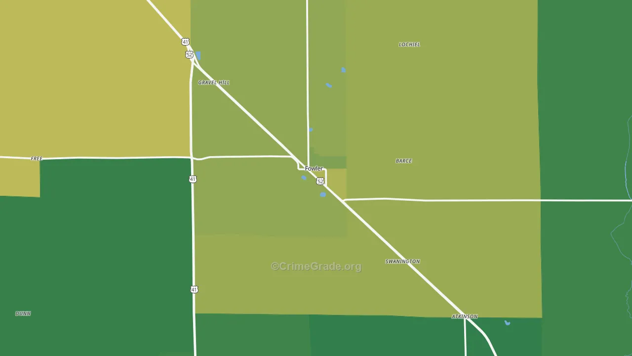 Fowler, IN Map of Vehicle Theft Rates