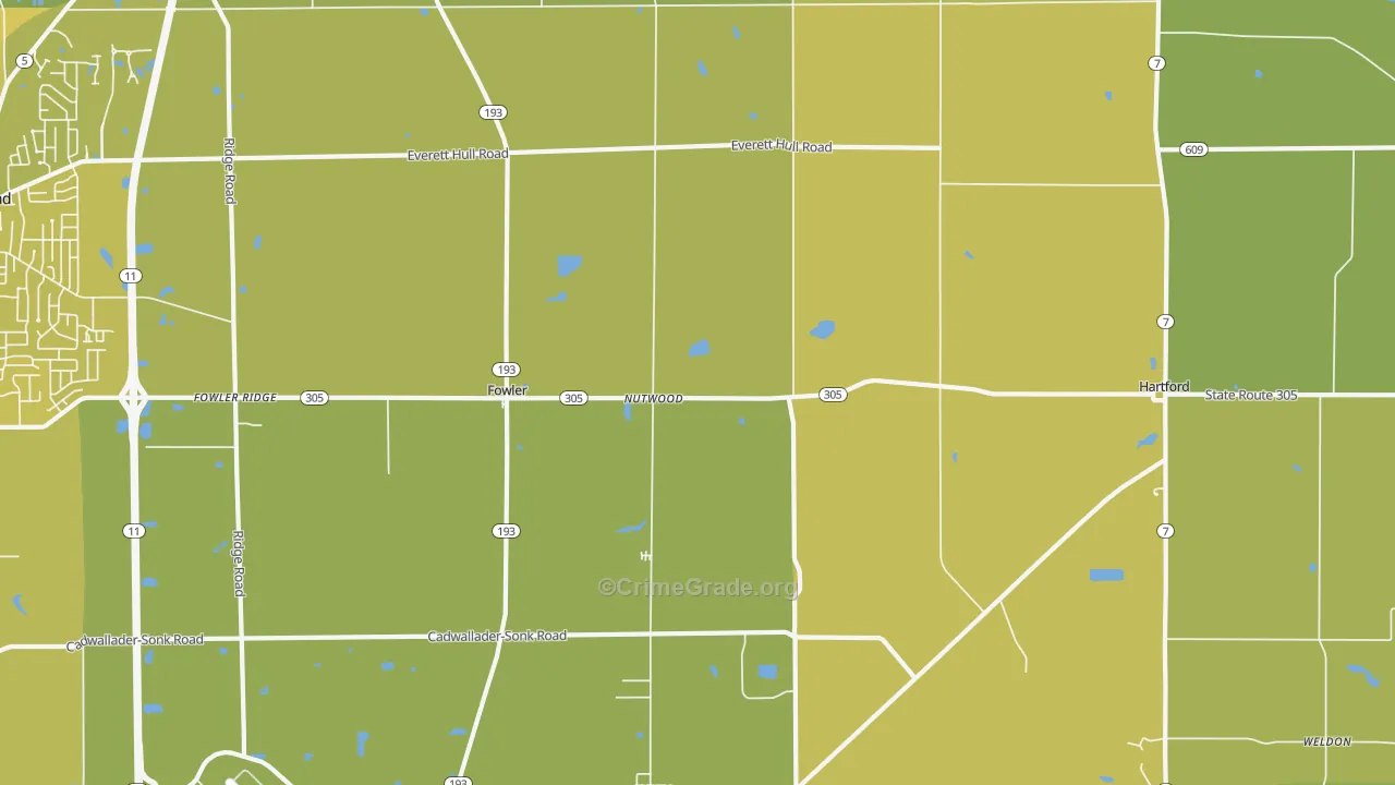 Fowler, OH Map of Vehicle Theft Rates