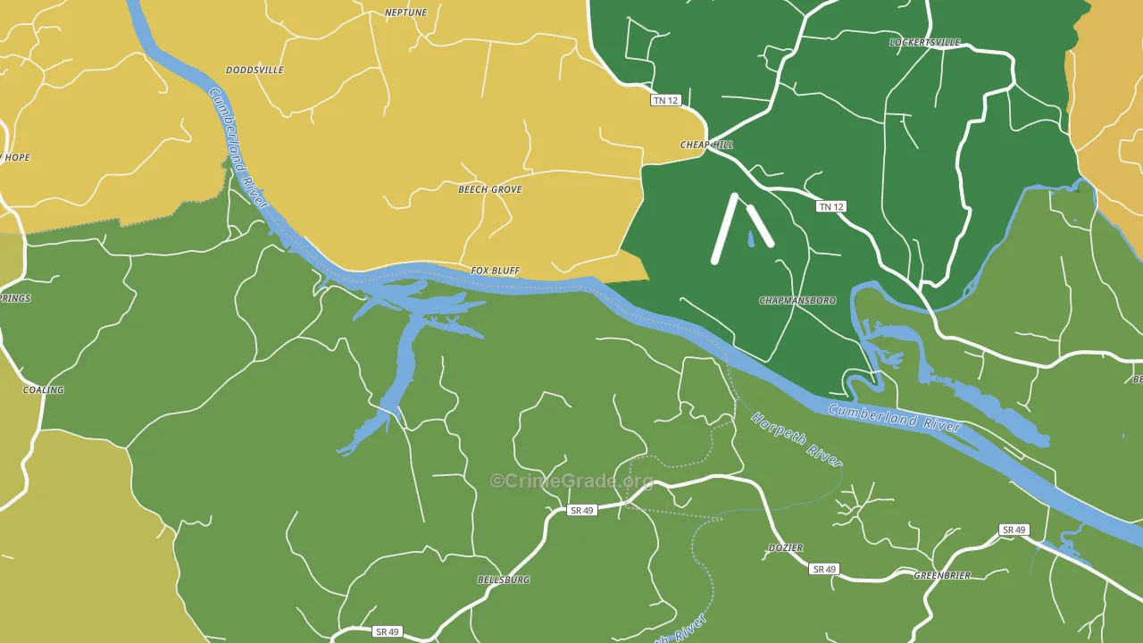 Fox Bluff, TN Map of Vehicle Theft Rates