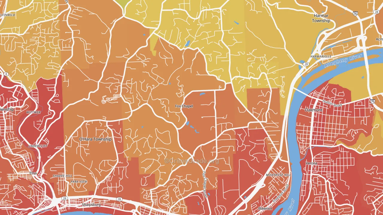 Fox Chapel, PA Map of Vehicle Theft Rates