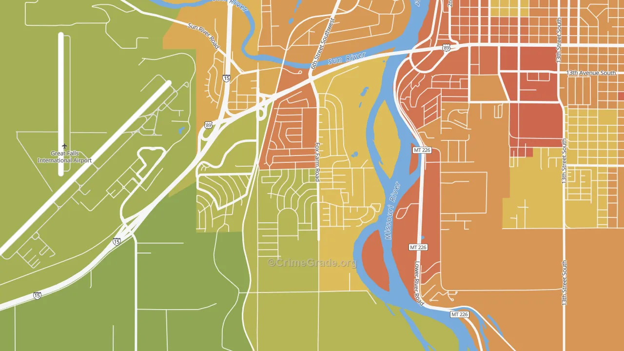 Fox Farm, Great Falls, MT Map of Vehicle Theft Rates