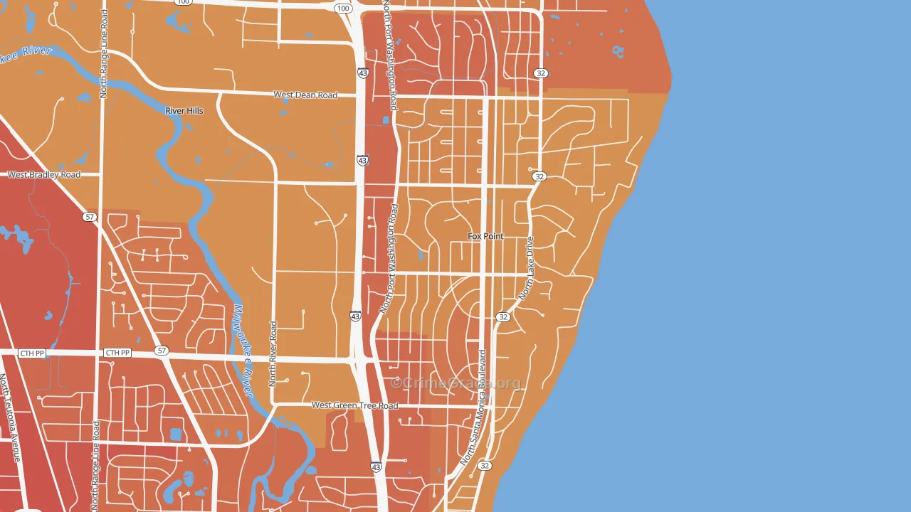 Fox Point, WI Map of Vehicle Theft Rates