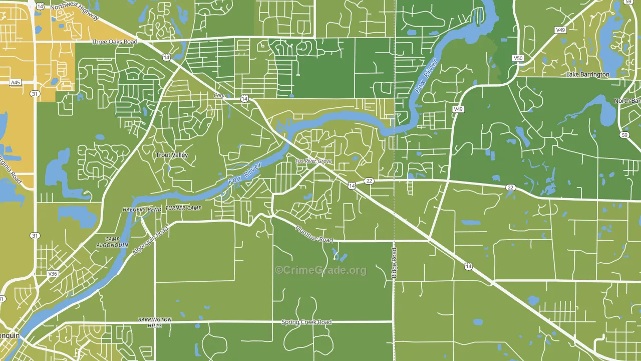 Fox River Grove, IL Map of Vehicle Theft Rates