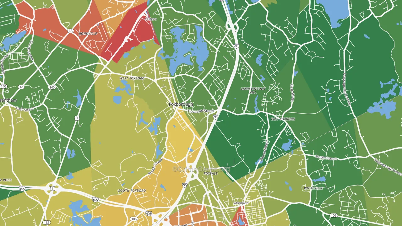 Foxboro, MA Map of Vehicle Theft Rates