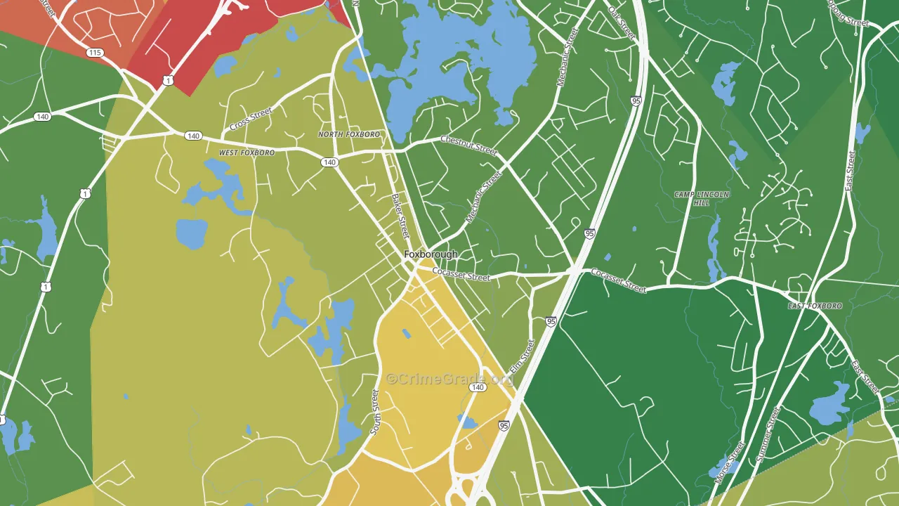 Foxborough, MA Map of Vehicle Theft Rates
