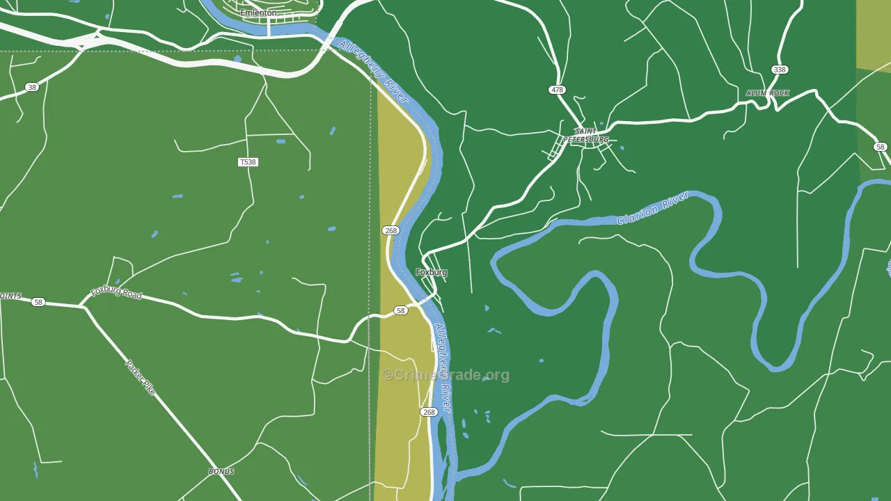 Foxburg, PA Map of Vehicle Theft Rates