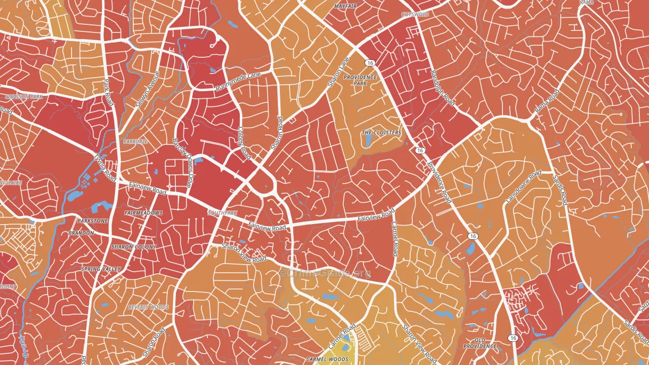 Foxcroft, Charlotte, NC Map of Vehicle Theft Rates