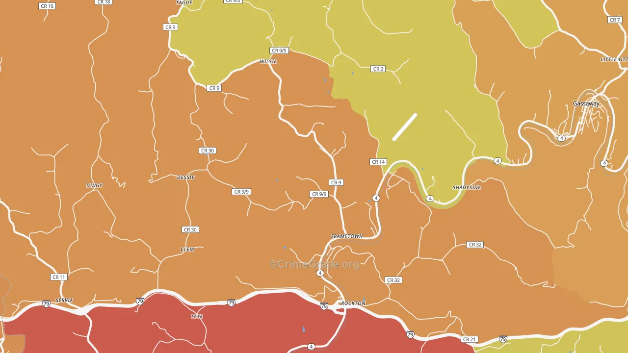 Frametown, WV Map of Vehicle Theft Rates