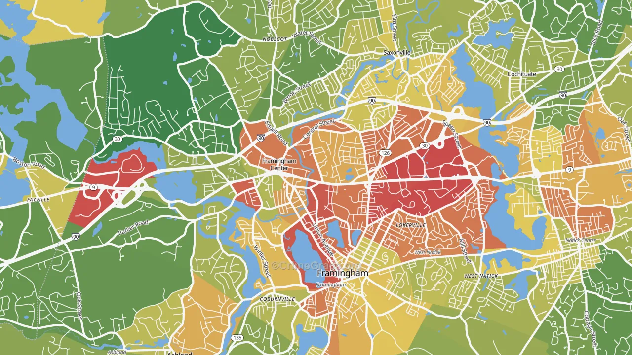 Framingham, MA Map of Vehicle Theft Rates