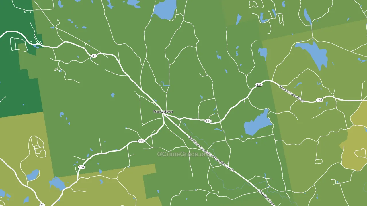 Francestown, NH Map of Vehicle Theft Rates