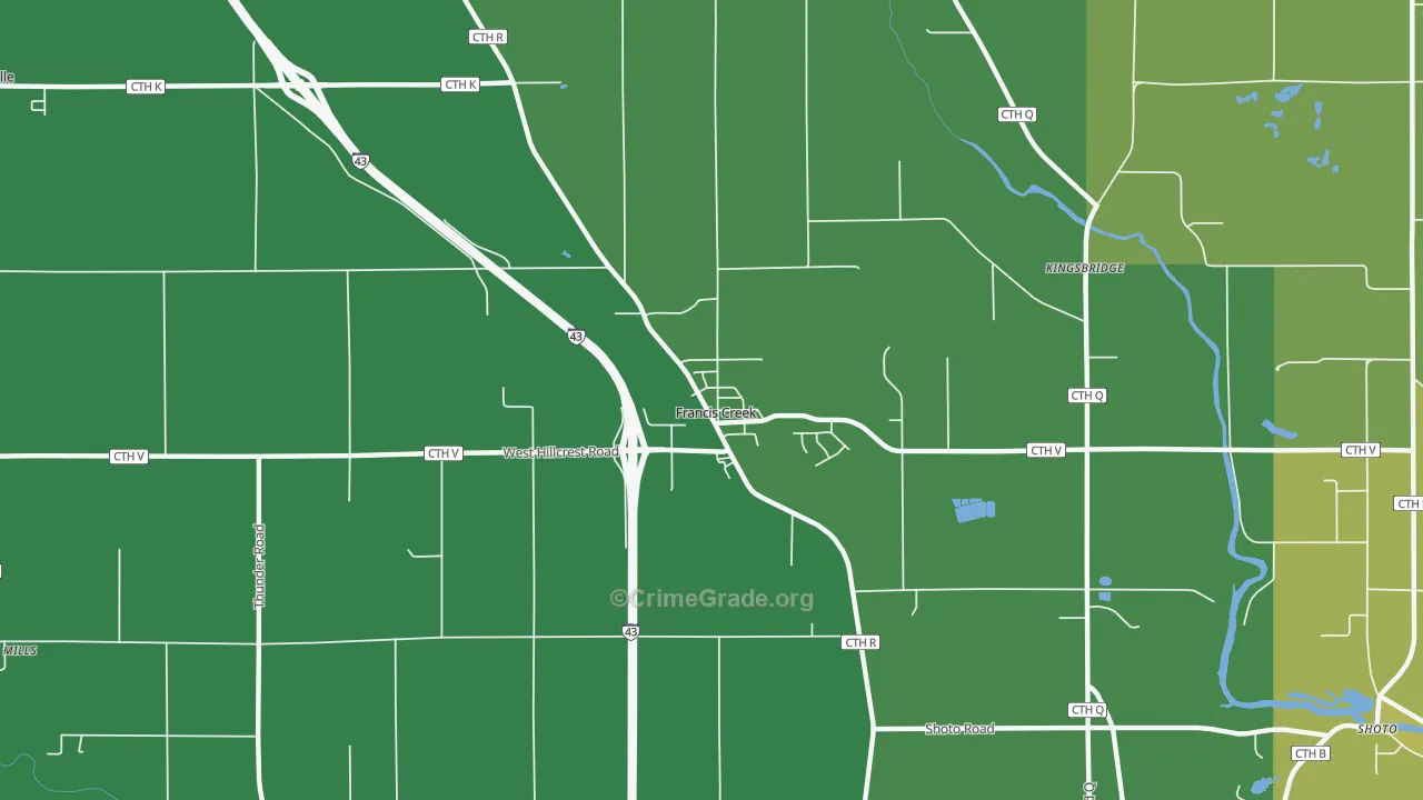 Francis Creek, WI Map of Vehicle Theft Rates