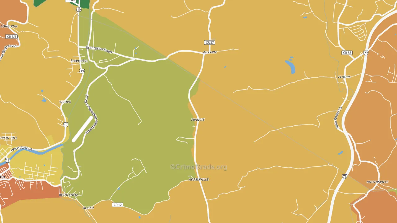 Francis, WV Map of Vehicle Theft Rates