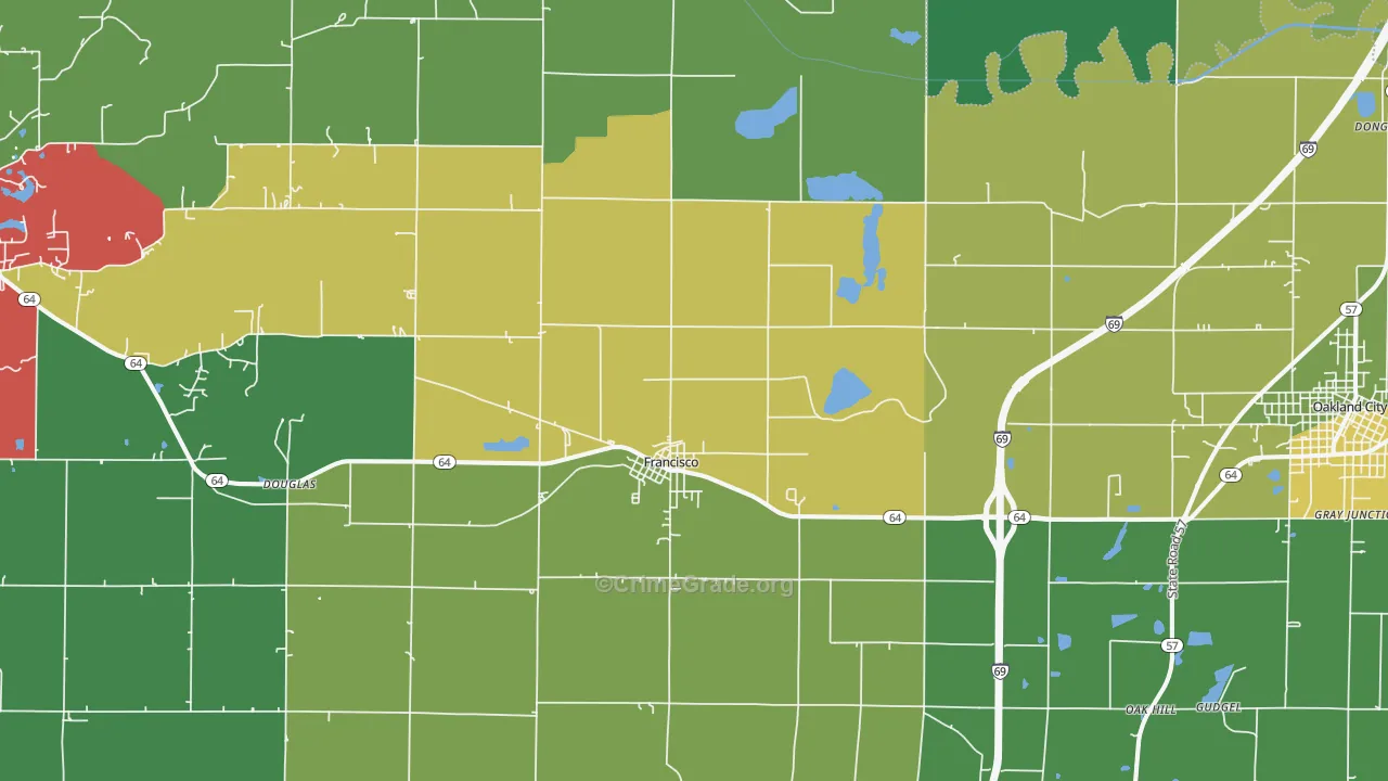Francisco, IN Map of Vehicle Theft Rates