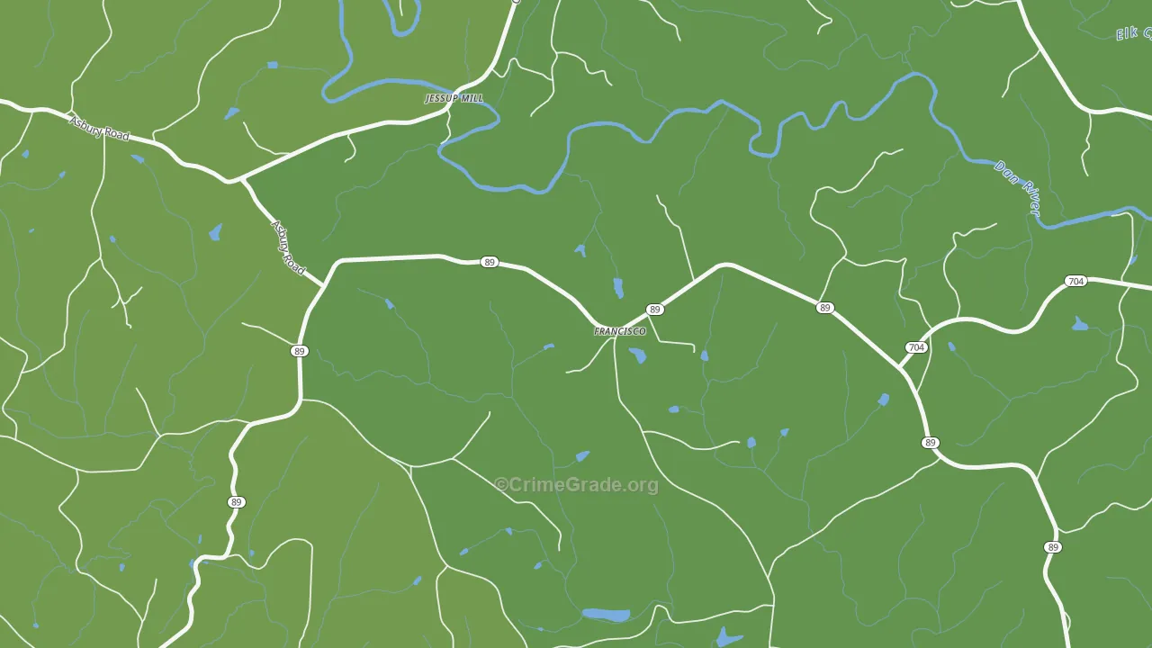 Francisco, NC Map of Vehicle Theft Rates