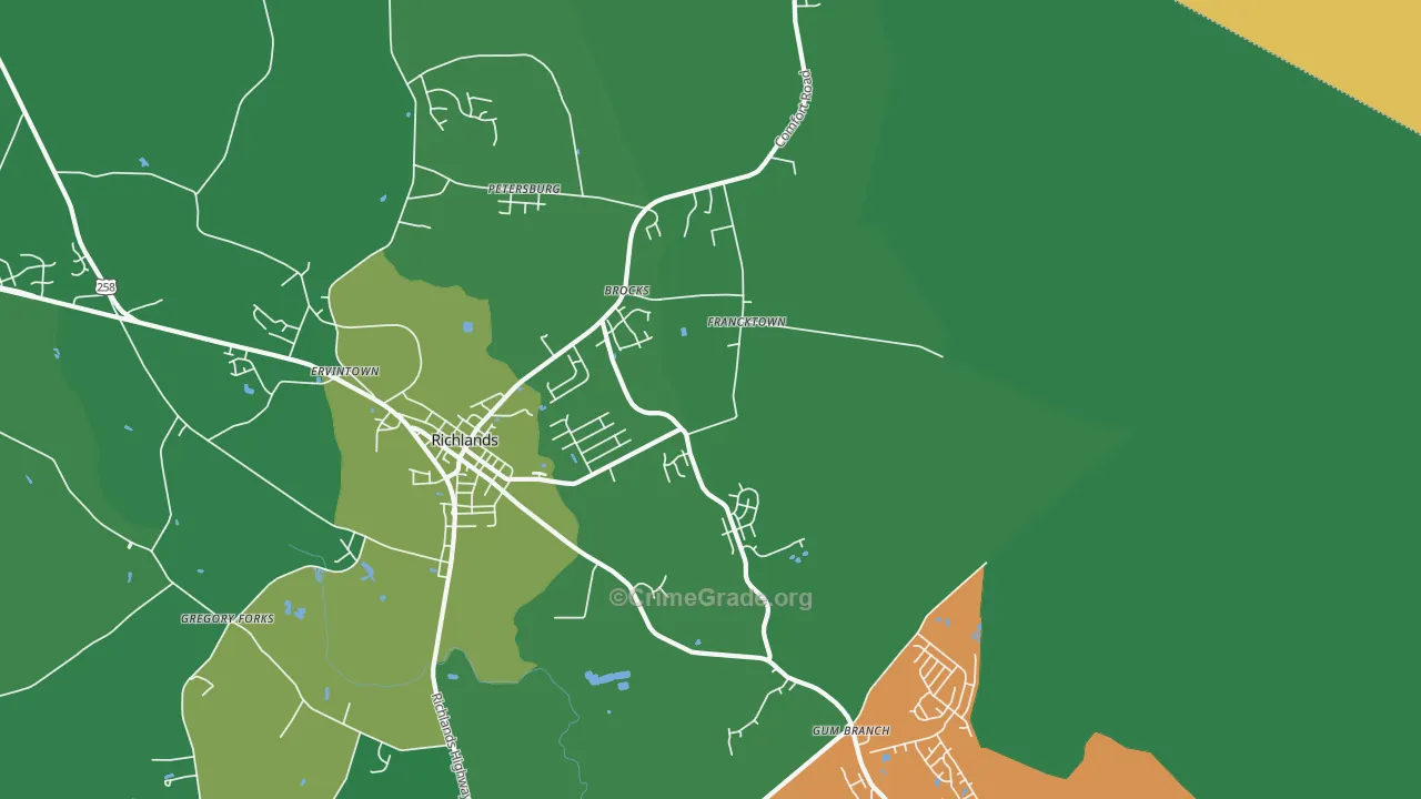 Francktown, NC Map of Vehicle Theft Rates