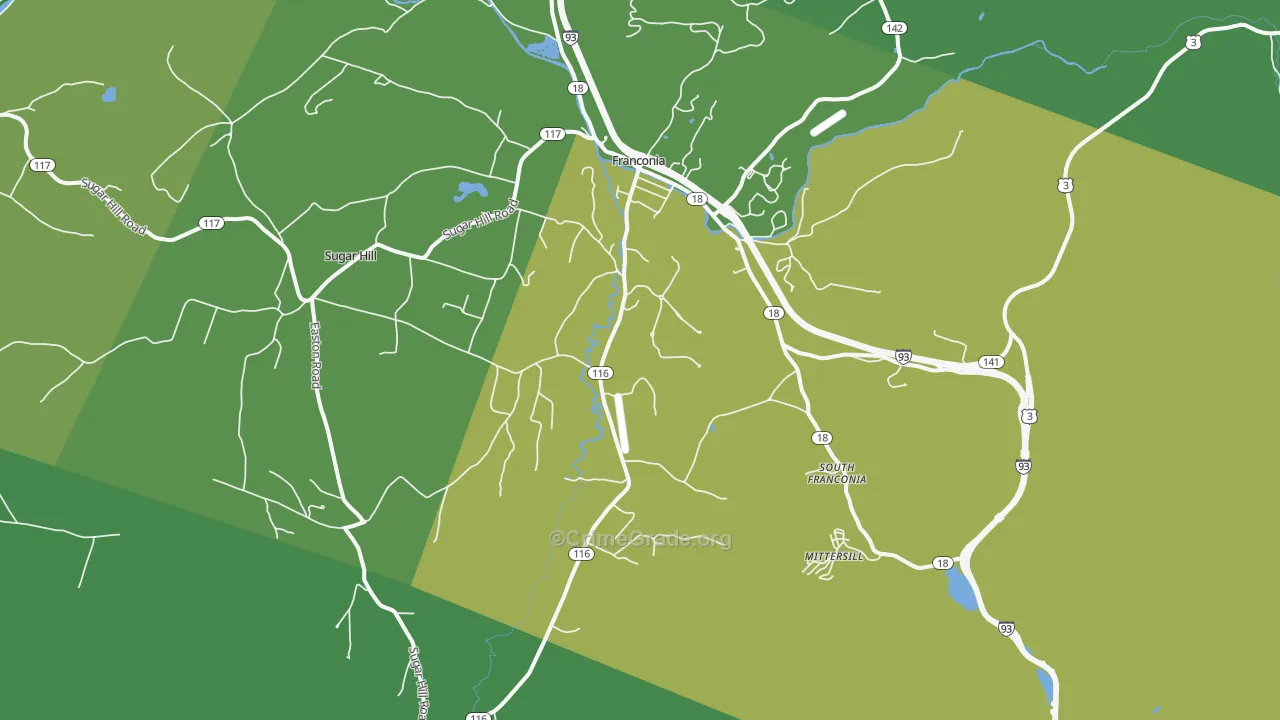Franconia, NH Map of Vehicle Theft Rates
