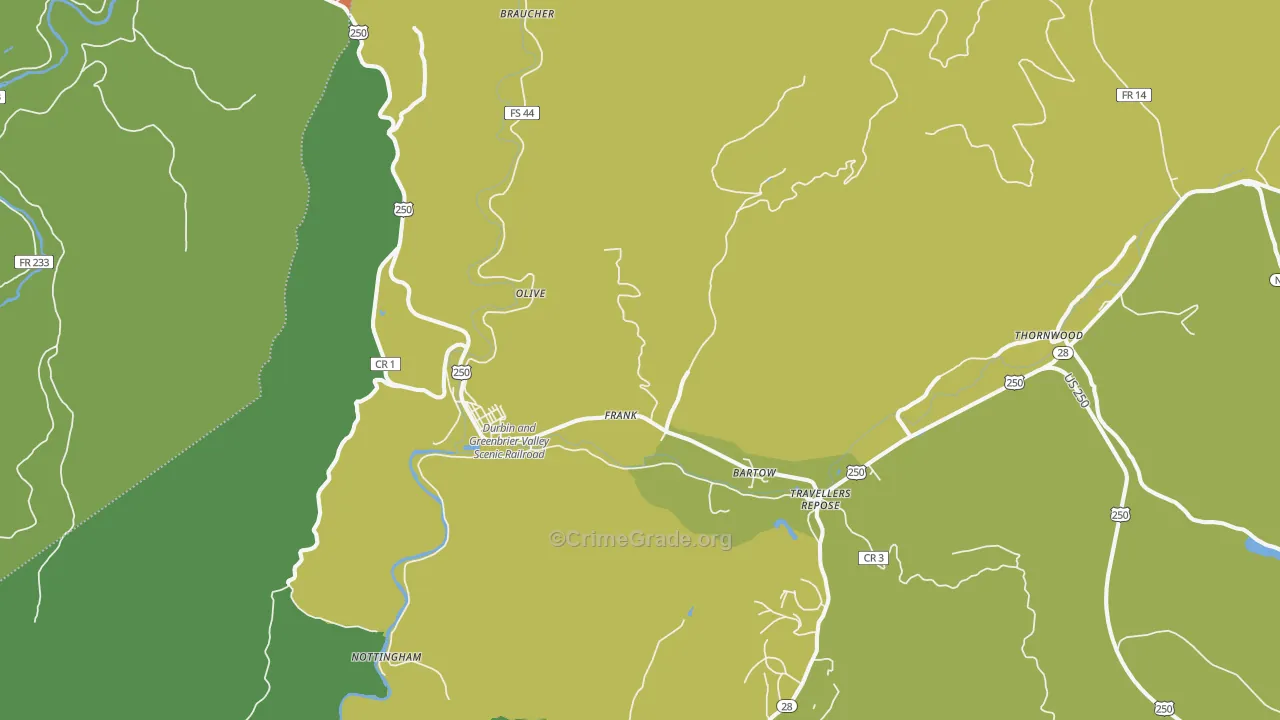 Frank, WV Map of Vehicle Theft Rates