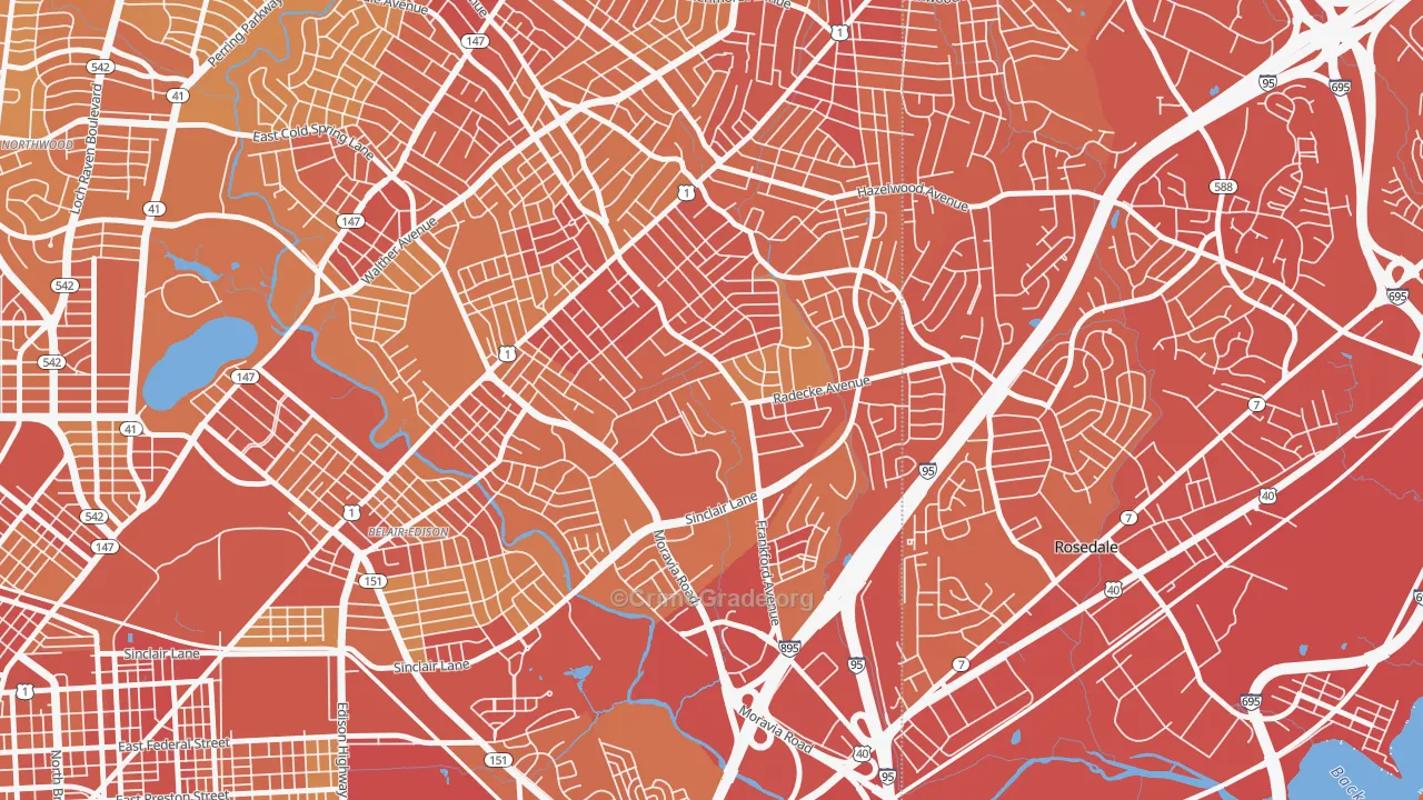Frankford, Baltimore, MD Map of Vehicle Theft Rates
