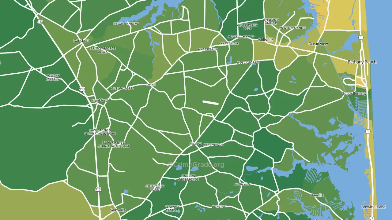 Frankford, DE Map of Vehicle Theft Rates