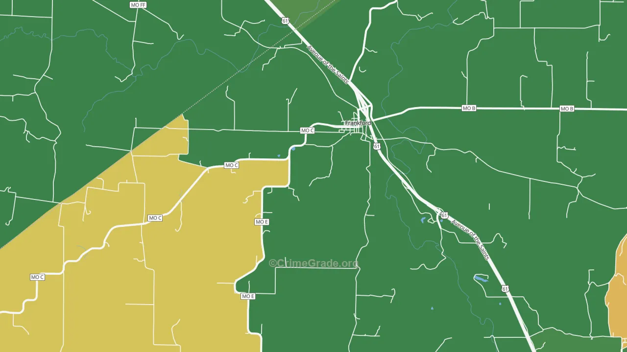 Frankford, MO Map of Vehicle Theft Rates