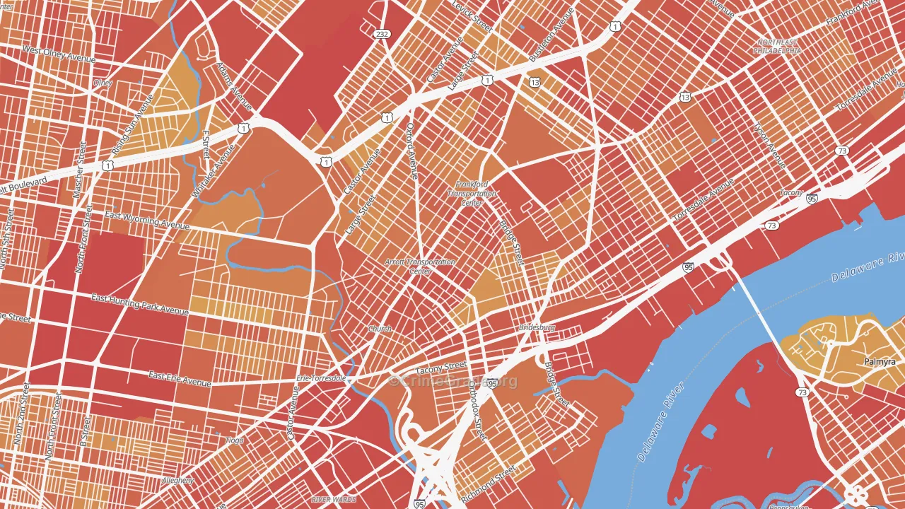 Frankford, Philadelphia, PA Map of Vehicle Theft Rates