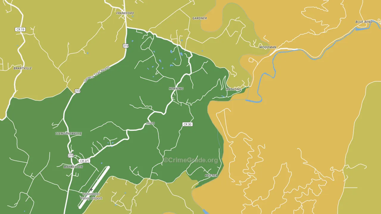 Frankford, WV Map of Vehicle Theft Rates