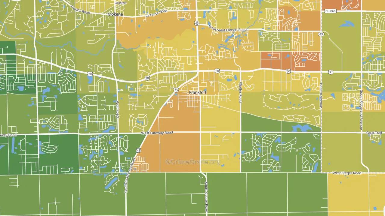 Frankfort, IL Map of Vehicle Theft Rates