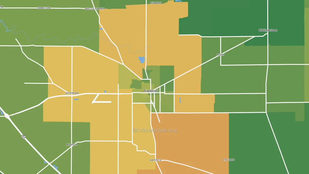 Frankfort, IN Map of Vehicle Theft Rates