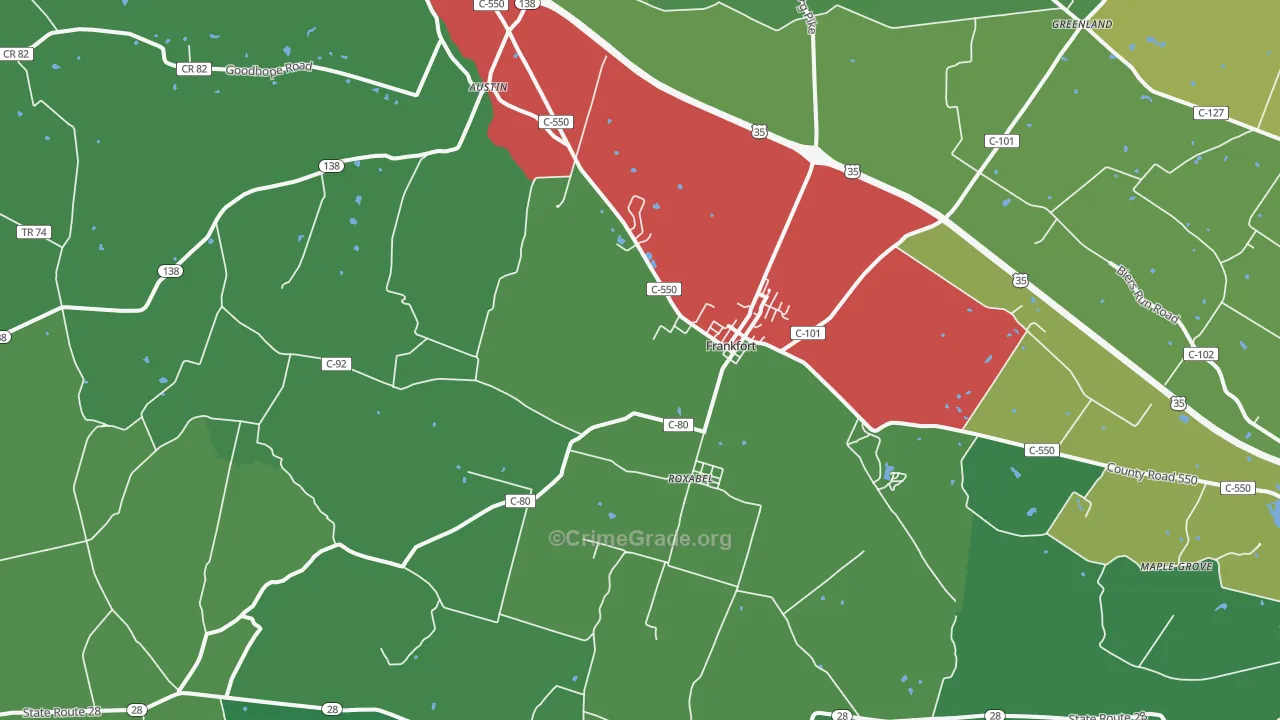 Frankfort, OH Map of Vehicle Theft Rates