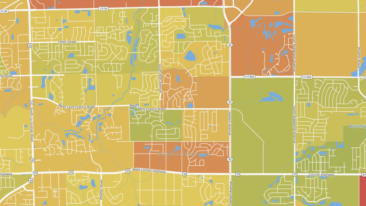 Frankfort Square, IL Map of Vehicle Theft Rates