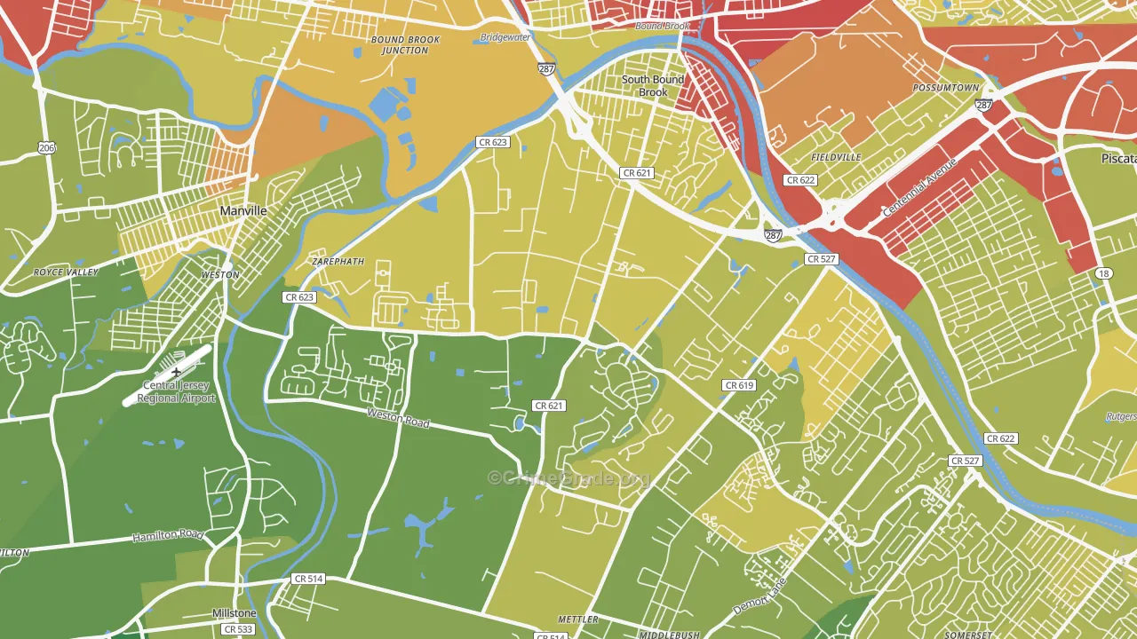 Franklin Center, NJ Map of Vehicle Theft Rates