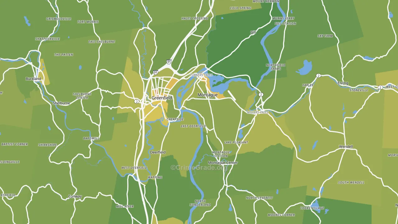 Franklin County, MA Map of Vehicle Theft Rates