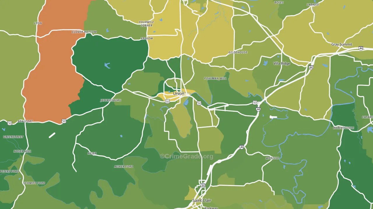 Franklin County, MO Map of Vehicle Theft Rates