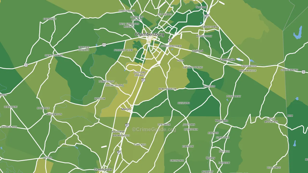 Franklin County, PA Map of Vehicle Theft Rates