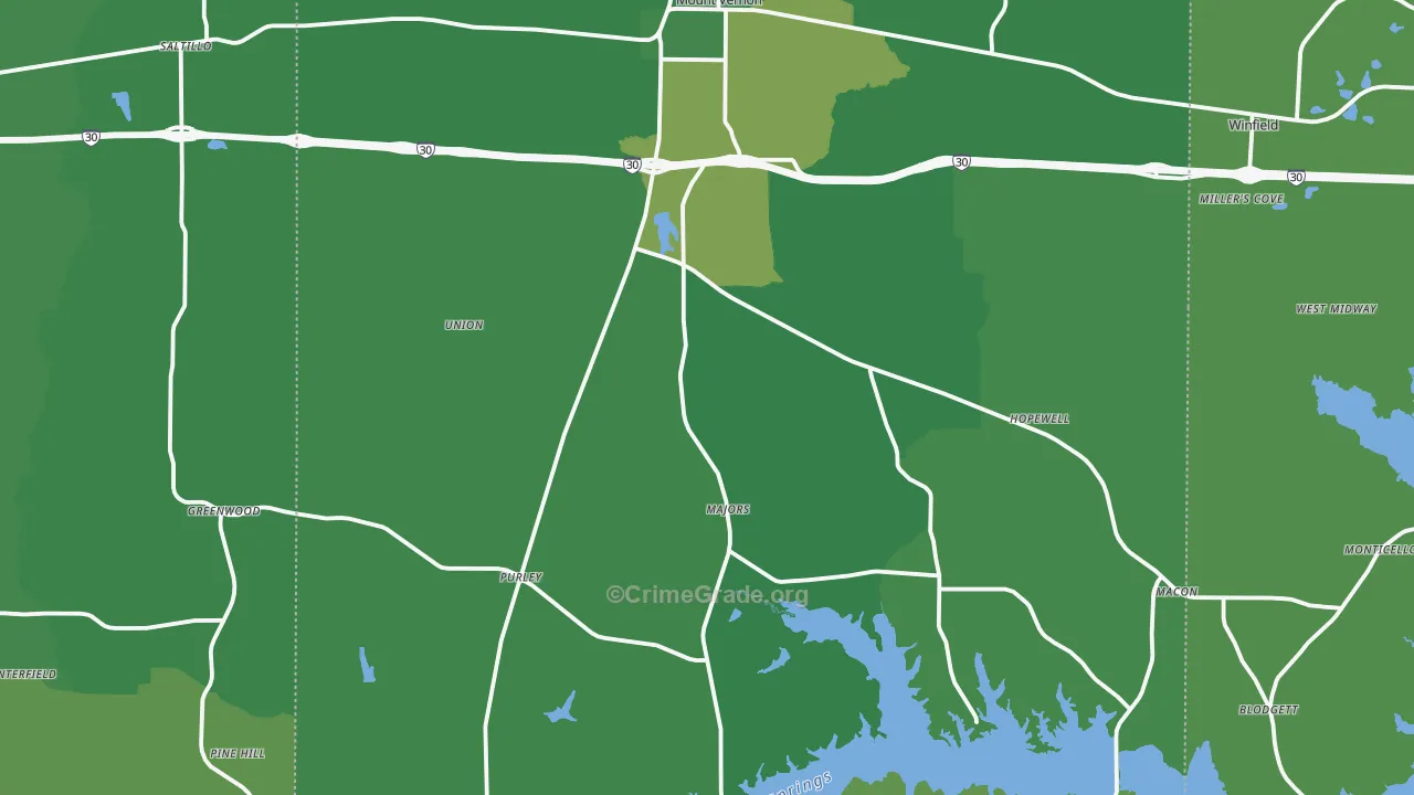 Franklin County, TX Map of Vehicle Theft Rates