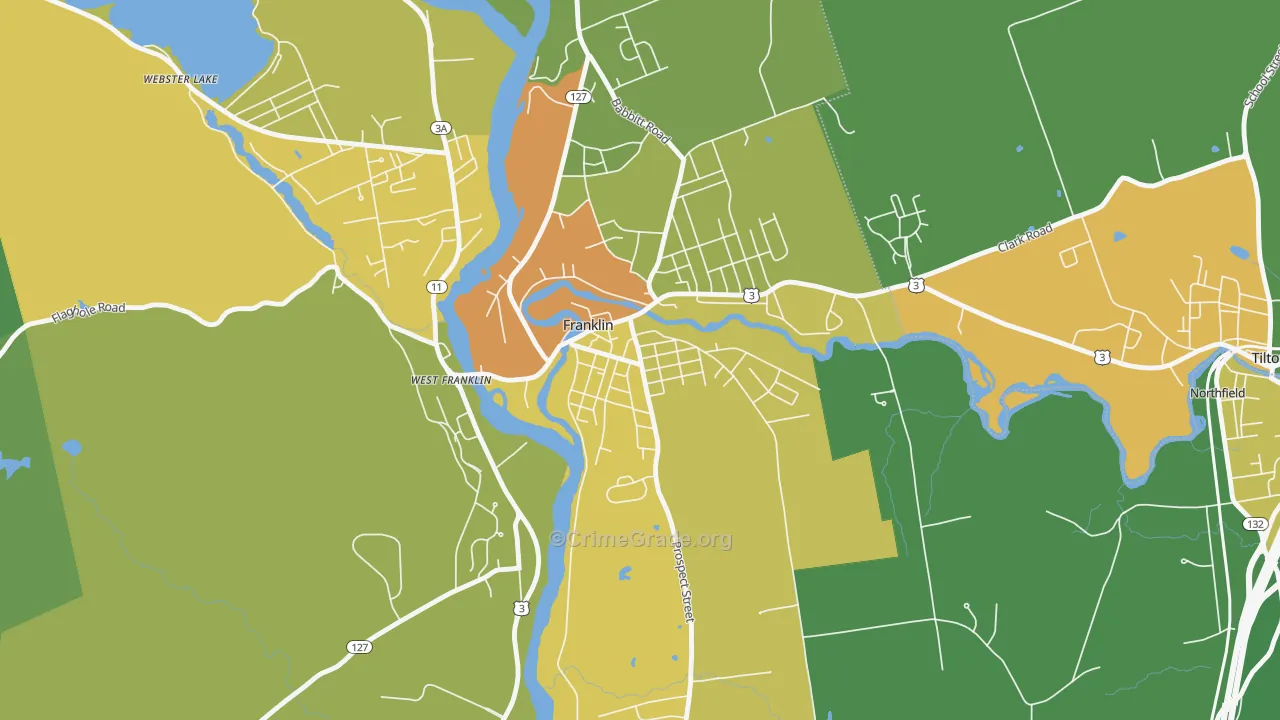 Franklin Falls, Franklin, NH Map of Vehicle Theft Rates