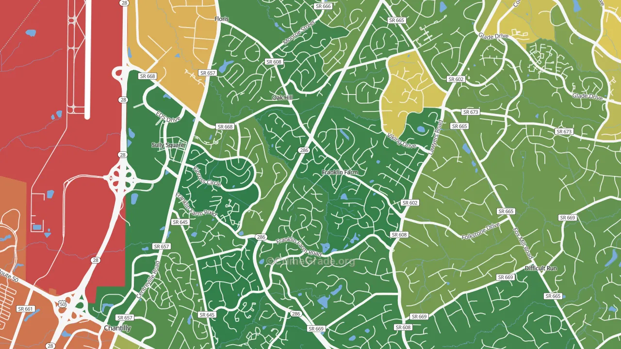 Franklin Farm, VA Map of Vehicle Theft Rates