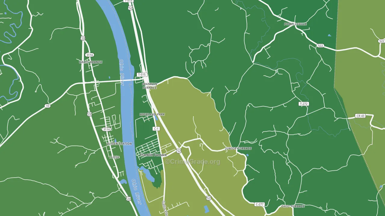 Franklin Furnace, OH Map of Vehicle Theft Rates