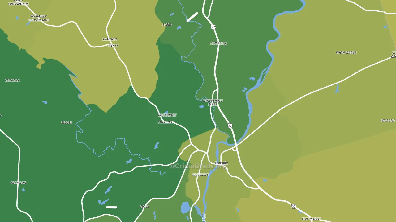 Franklin, GA Map of Vehicle Theft Rates