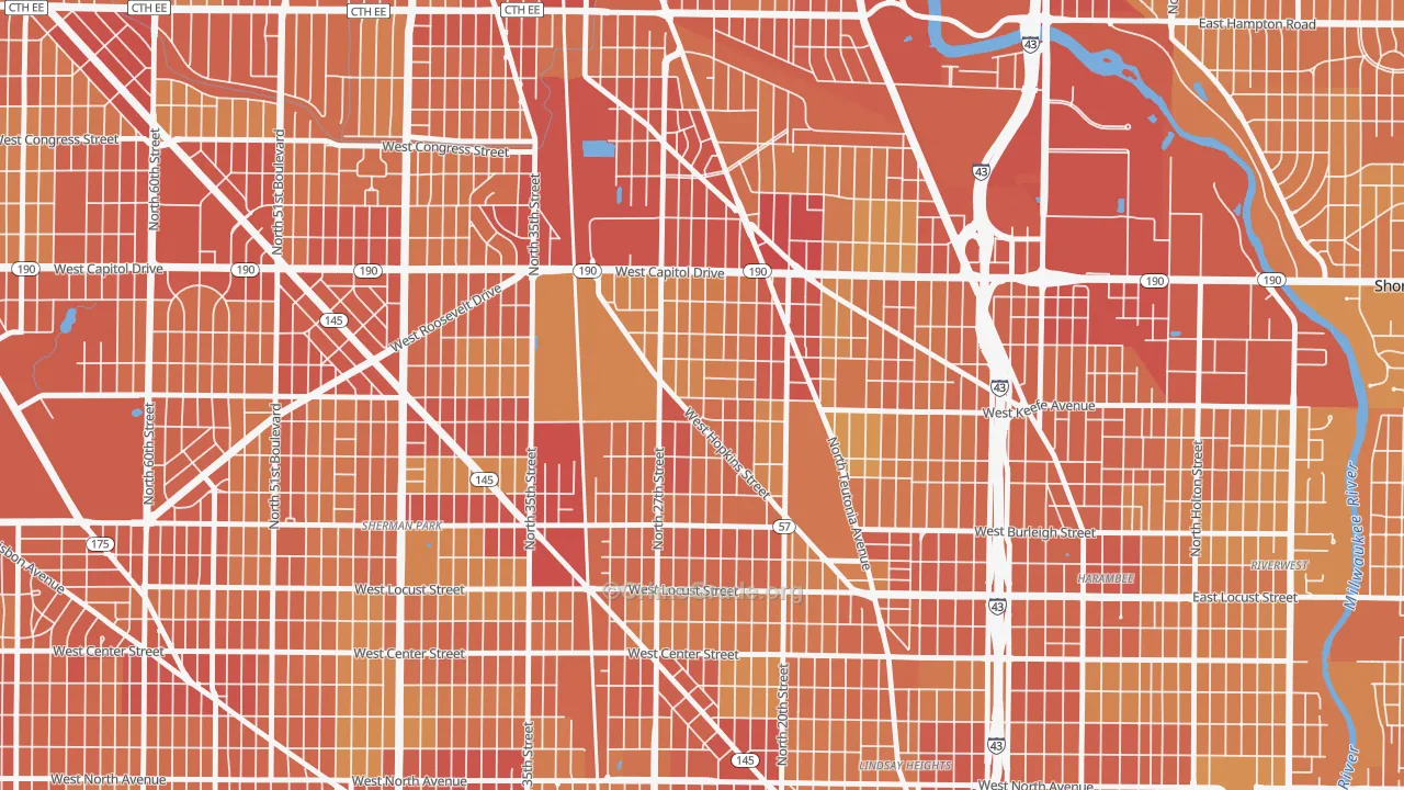 Franklin Heights, Milwaukee, WI Map of Vehicle Theft Rates