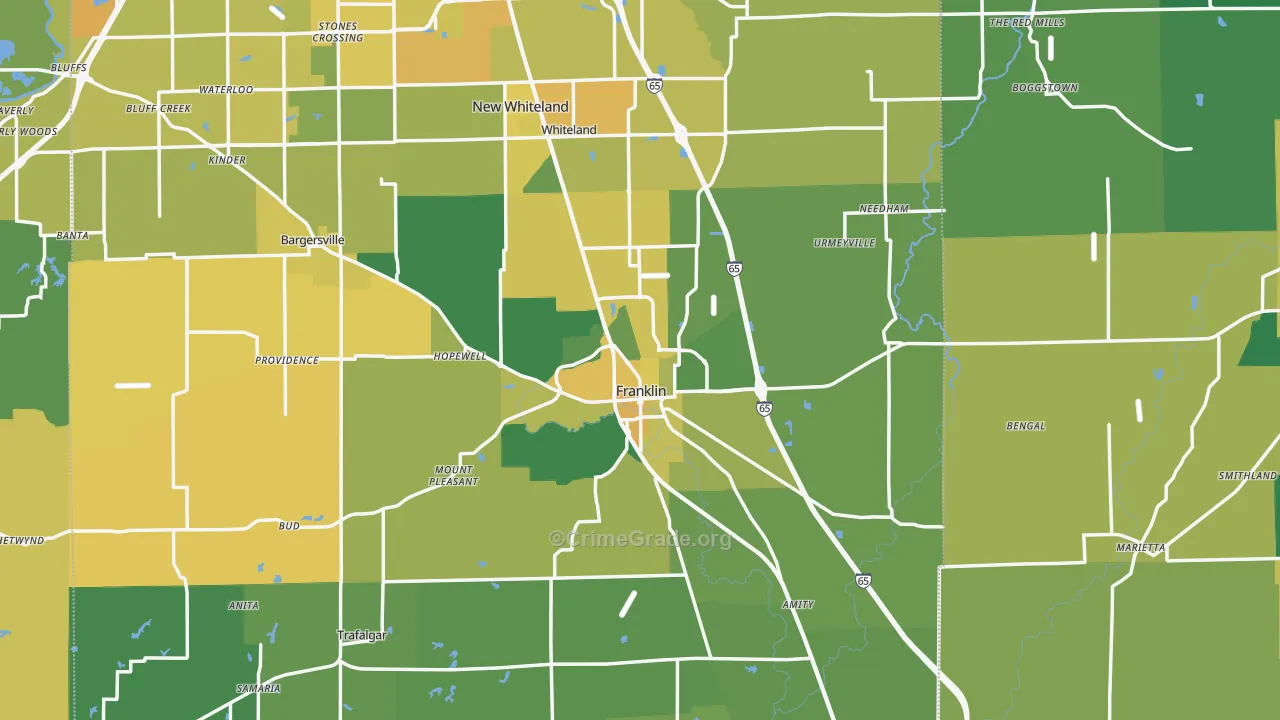 Franklin, IN Map of Vehicle Theft Rates