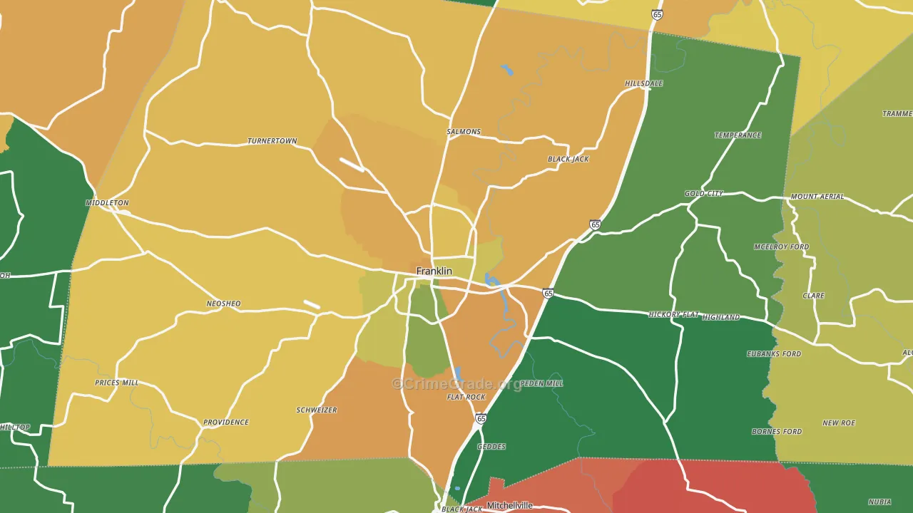 Franklin, KY Map of Vehicle Theft Rates