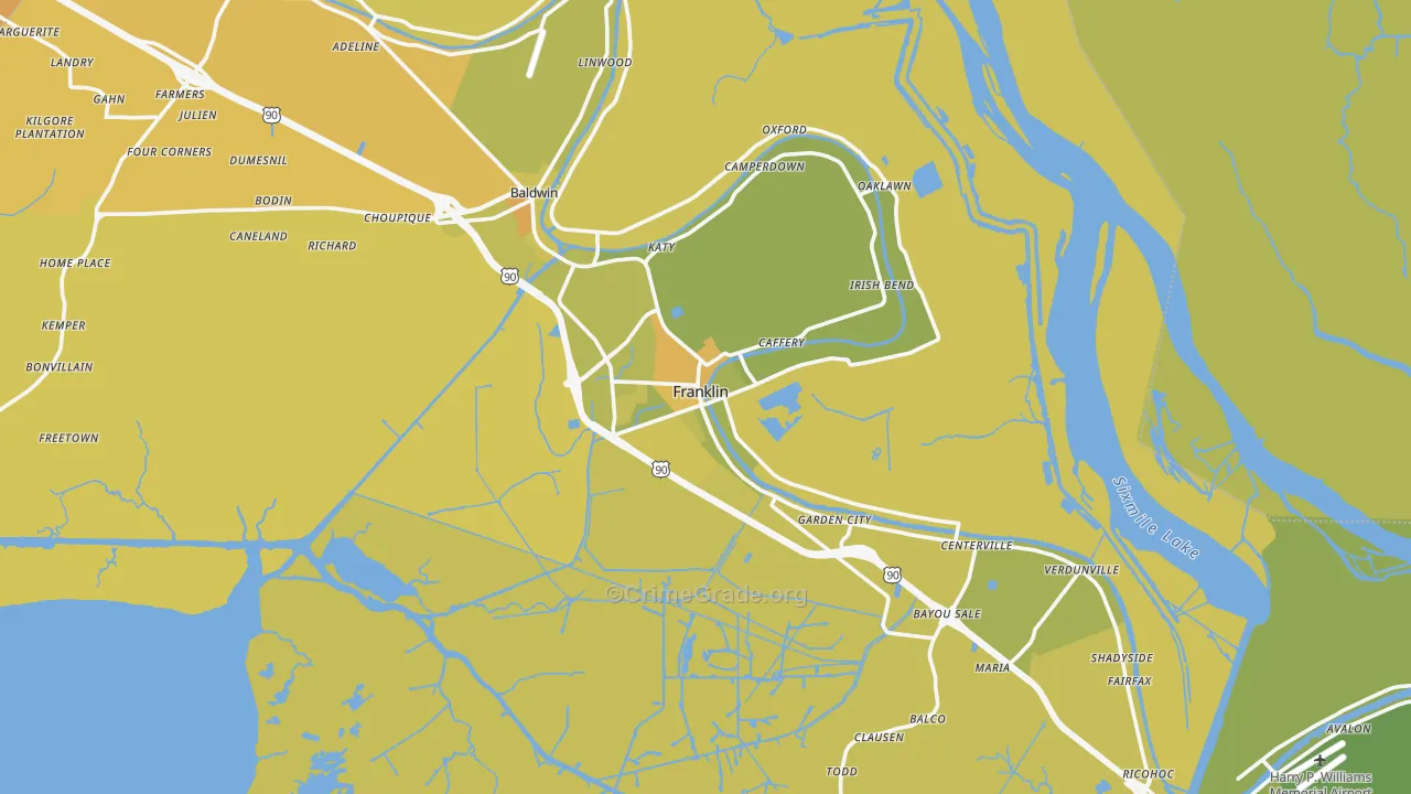 Franklin, LA Map of Vehicle Theft Rates