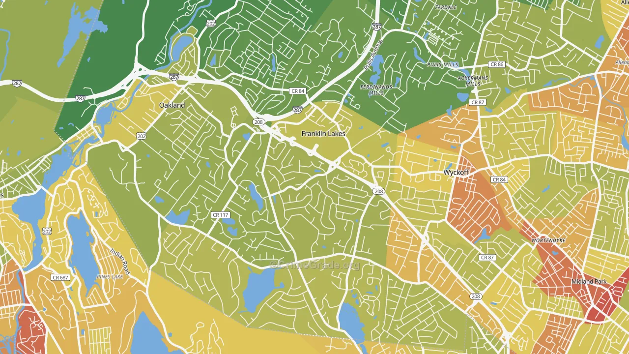 Franklin Lakes, NJ Map of Vehicle Theft Rates