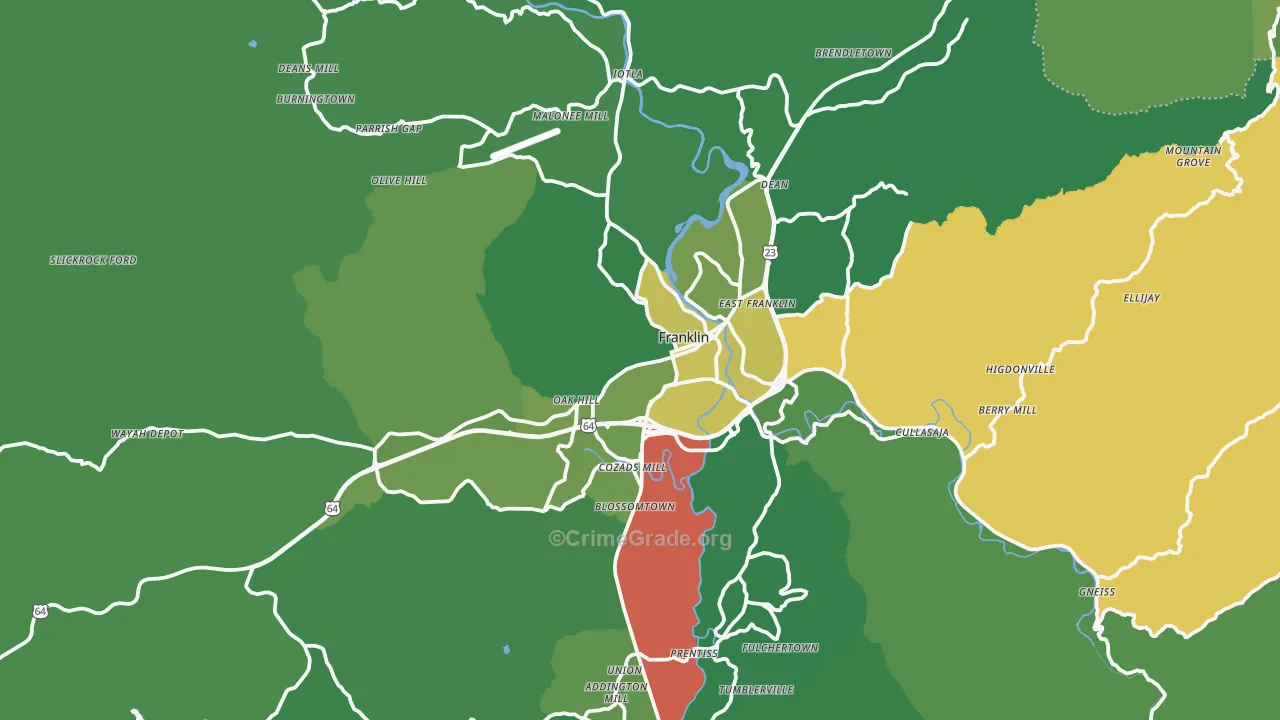 Franklin, NC Map of Vehicle Theft Rates