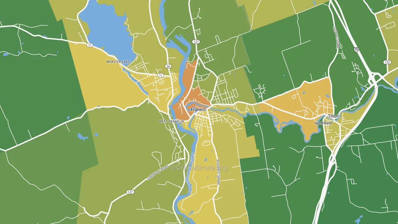 Franklin, NH Map of Vehicle Theft Rates