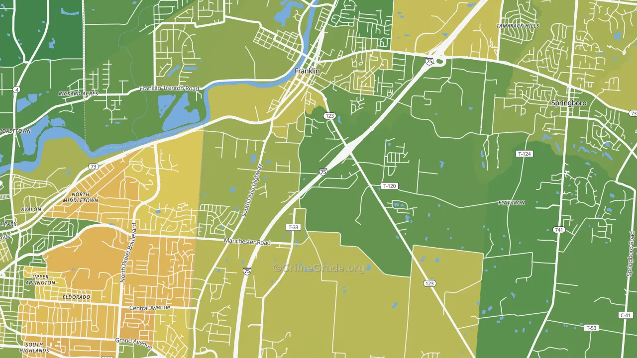 Franklin, OH Map of Vehicle Theft Rates