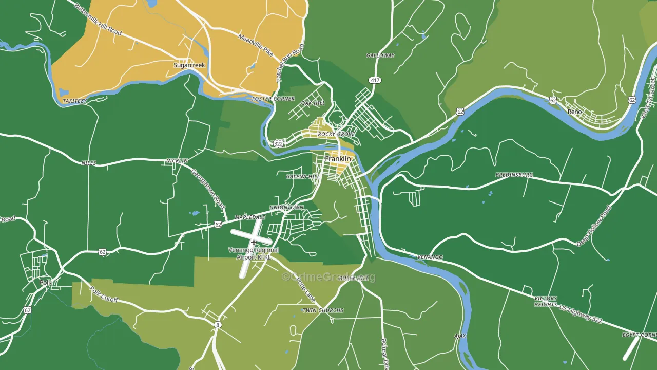 Franklin, PA Map of Vehicle Theft Rates