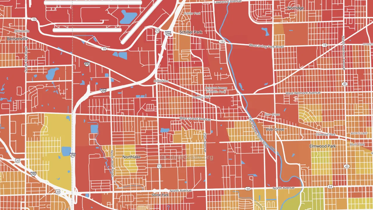 Franklin Park, IL Map of Vehicle Theft Rates