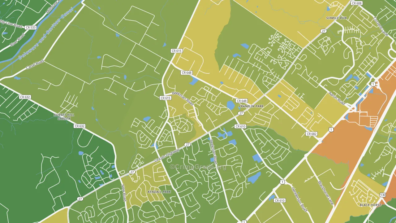 Franklin Park, NJ Map of Vehicle Theft Rates